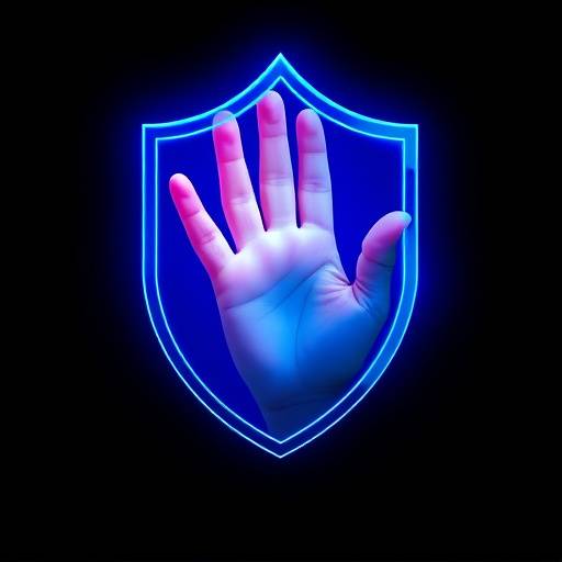 Icon of a child's hand inside a protective shield, emphasizing children's online safety.
